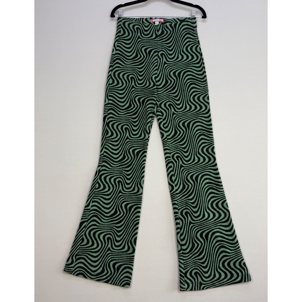Urban Outfitters Psychedelic Flare High Rise Pants Knit Green Black Swirl Medium